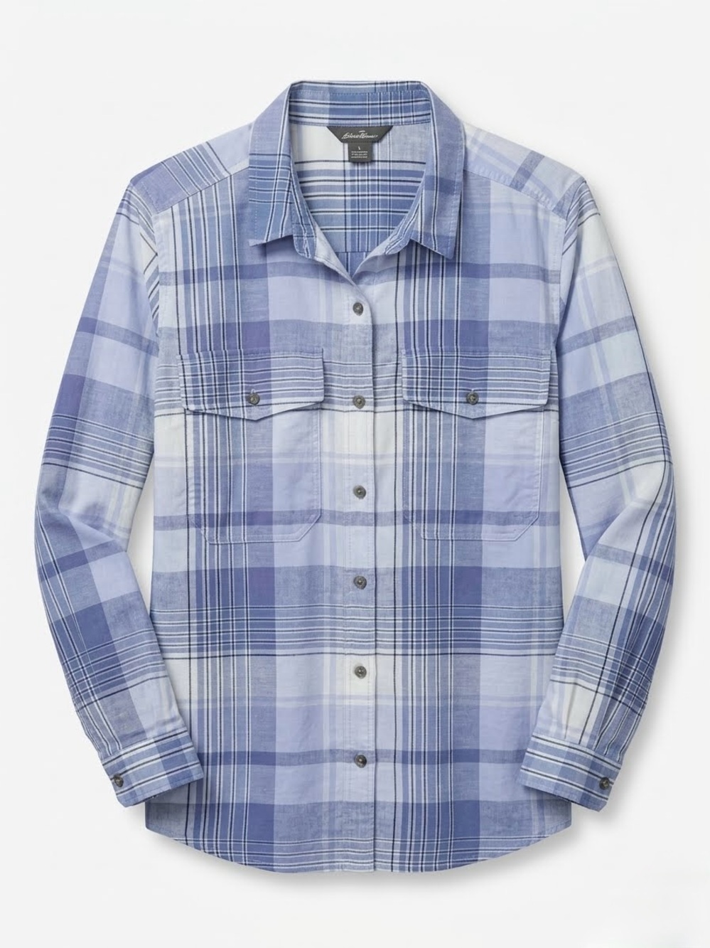 Eddie Bauer Hemplify Blue Plaid Utility Long Sleeve Button Down Shirt XL Coastal